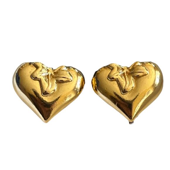 Givenchy Logo Gold tone HEART Shape Clip-On Earrings Vintage - Picture 1 of 8